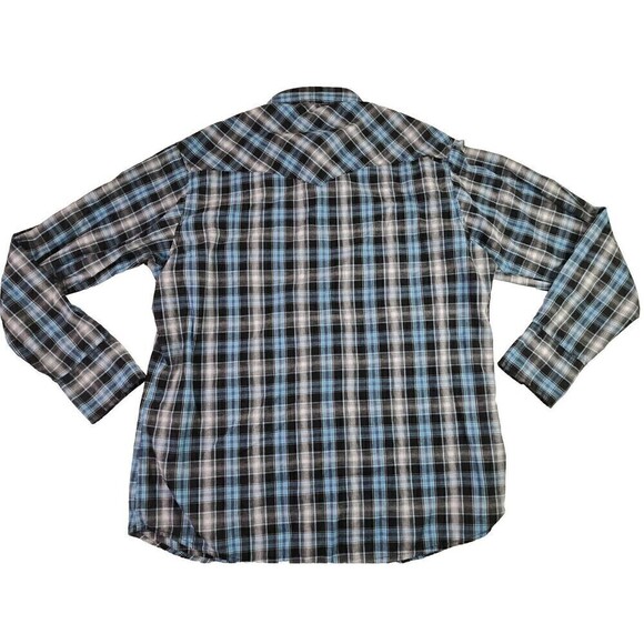 Wrangler Womens Western Shirt  Black/Teal Plaid Pearl Snap Collar Pocket SZ L - Picture 3 of 6